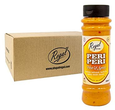 Regal Food Peri Peri Sauce Hot Sauce - Box of 12 Bottles - Perfect For Burgers Pizza Sandwich Noodles- Balanced Flavours - Upgrade Your Meal - 500ml Sauce Bottle - Chilli Bottle