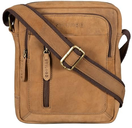 STILORD 'Jamie' Herren Ledertasche - Perfekt für Reisen & Alltag - Kleine Vintage Messenger Bag für 9.7 Zoll iPad - Moderne Schultertasche für Männer Echtleder, Farbe:dijon - braun