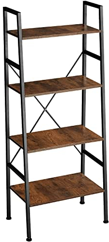 TecTake® Étagère échelle à 4 Niveaux, 57,5 x 35,5 x 139 cm, Bibliothèque Style Industriel Vintage, Etagere Bois et Acier, Meuble de Rangement Chambre Salon Bureau, Etagere Bibliotheque, Bois foncé