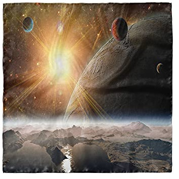 ABAKUHAUS Weltraum Kopftuch, Mond-Universum-Erde, Haarwickel, 53 cm x 53 cm, Braun, Gelb, Weiß