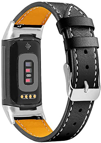 AISPORTS Leather Strap Compatible with Fitbit Charge 6/Charge 5 Strap for Women Men, Soft Breathable Leather Sport Wristband Metal Buckle Clasp Bracelet Replacement Strap for Fitbit Charge 6/Charge 5