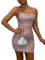 Onsoyours Femme Mini Club Robe Sexy Moulant sans Manche Spaghetti Sangle Robe Courte Paillette Brillante Robe Plissé de Soirée Fête Cocktail A Rose XS