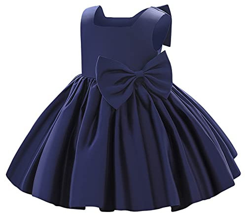 IBAKOM B?b? Petites Enfant Filles Bowknot Tutu Princesse Robe Bal Anniversaire Formel f?te Mariage Bapt?me Demoiselle d'honneur Communion Robe Bleu fonc? 12-18 Mois