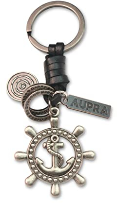 AuPra Porte-clés ancre en cuir - Idée cadeau - Motif ancre noire
