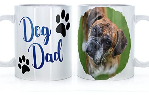 Personalised Mug and Belgian Milk Chocolate/Hot Chocolate Stirrer Marshmallow Gift Set, Custom Father's Day Gift, (11oz) White Mug Customised with Photo 'Dog Dad' Paw Prints Design, Father's Day Mug