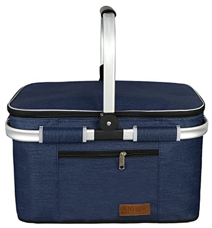 ABIUBIU 34L Kühltasche Einkaufskorb Picknickkorb Große isolierte Kühlkorb Lunchtasche Thermo Tasche für Büro Camping Picknick Reisen Seitenstütze Aufrecht Halten (1 Handles)