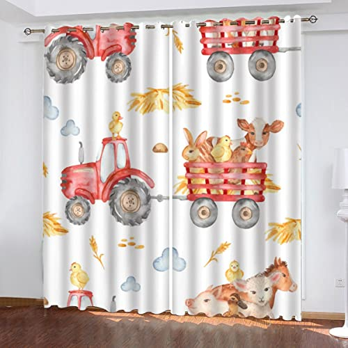 NUYSP Traktor Vorhang Blickdicht B 280 X H 260cm Polyester Vorhänge mit Ösen 2er Set Gardinen, 3D Gedruckt Karikatur Verdunkelungsvorhang für Kinderzimmer Wohnzimmer Schlafzimmer