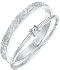 Elli Ring Damen Stapel 2er Set Solitär mit Glaskristall 925 Silber