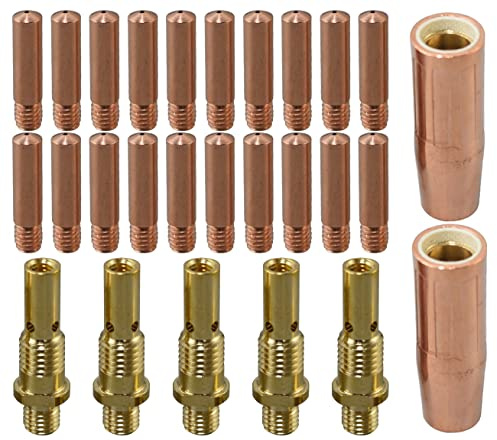 RIVERWELD MIG/MAG Kontaktdüsen 0,8 mm 11-30 Konische Gasdüse 21-50 1/2 Gasverteiler 35-50 Verschiedene Größen für Lincoln Magnum 100L und Tweco Mini/#1 Schweißbrenner, 27 Stück