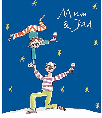 Mum & Dad Xmas Fun Dance and Wine Illustration Quentin Blake Christmas Card