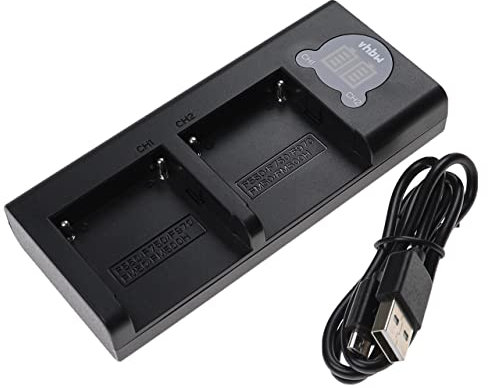 vhbw Dual Charger compatible with Sony Hi8 CCD-TR818, CCD-TR87 Camera Battery Camcorder - Cradle + Micro USB Cable, Charging Status Indicator