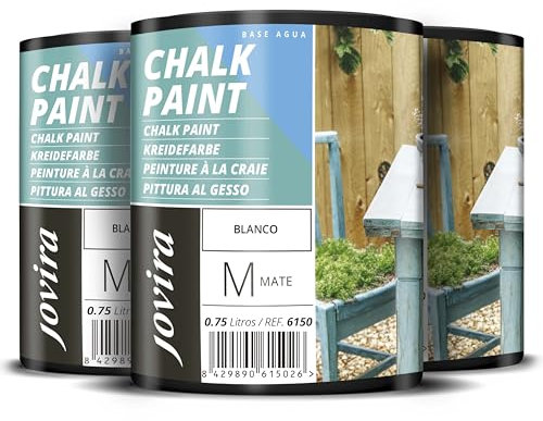 JOVIRA PINTURAS Pintura Tiza - Chalk Paint al Agua Mate. Renueva tus muebles con creatividad. (3x750 Mililitros, Blanco)