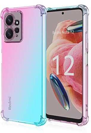 HONLEN Funda para Redmi Note 12 (4G) Carcasa, (6.67 Inches) Gradiente Transparente TPU Silicona Case, Protección de Esquina Mejorada Cover Rosa Verde