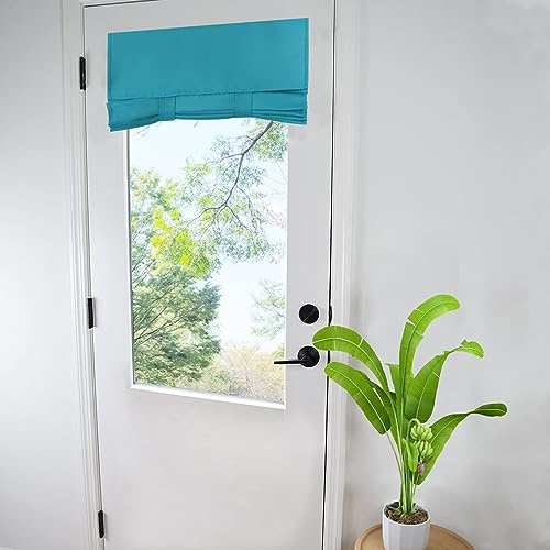 WdFour 4 Room Darkening Solid Color Curtains | 4 Side Curtains for Glass Door | Front Door Sidelight Window Covering | Tie-Up Shade (25W x 40L Inches, 1 Panel, Teal Blue)
