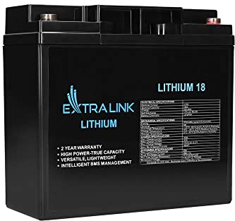 Extralink LiFePO4 18AH Lithium Batterie 12V 18AH Unbeaufsichtigtes BMS kein Memory Effekt LiFePO4 Akku kompakte Größe geringes Gewicht pefekt für Wohnmobil Boot Camping Solaranlage Solar