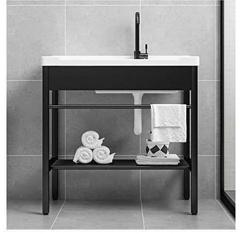 Freistehende Küchenspüle, Keramikspülen, Waschbecken Organizer Küche, Küchenspüle Mit Keramikspülen, Keramikspülen Mit Armaturen Und Halterungen, Geeignet Für Restaurant, Küche, Gewerbe (Color : Nero