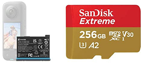 Insta360 X3 Original Battery (1800mAh) Replacement/Spare for up to Extra 80 Minutes Recording Time (INAQBT/A) & SanDisk 256GB Extreme microSDXC card + SD adapter + RescuePRO Deluxe, Black