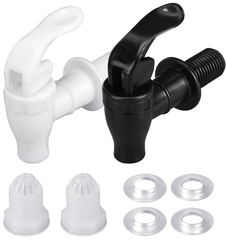 2 grifos de plástico para dispensadores de bebidas, dispensador de agua, frigorífico, dispensador de bebidas, grifo para cristal, contenedores, vino, zumo, bebidas, café, cerveza (negro + blanco)
