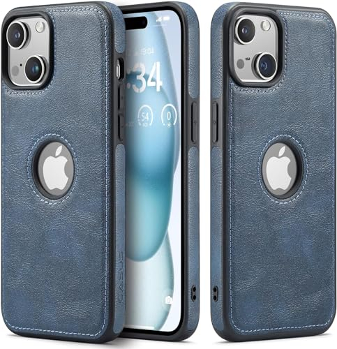 Sibada Leder Hülle für iPhone 15 Handyhüllen Logo Sichtbar Premium Leder Klassisch Luxus Elegant Dünn iPhone 15 Cover (2023) 6.1 - Marine Blau