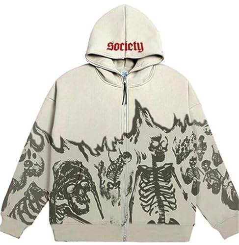 Silver Basic Unisex Y2K Jacket Zip Up Hoodies Style Skeleton Felpe con Cappuccio da Uomo Fashion Punk Streetwear 90s E-Girl Top Anni 2000 Primavera Casual Vintage Rock Felpe