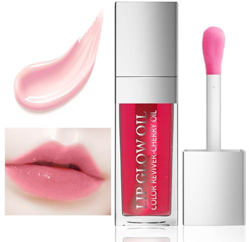 Ceboic Hydrating Lip Glow Oil, Moisturizing Lip Oil, Long Lasting Plumping Lip Gloss Non-Sticky Transparent Toot Lip Balm, Tinted Lip Prevents Lip Lines and Dry Cracked Lips (Raspberry)