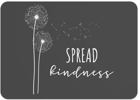 Platzsets, weich, Unterseite aus Kork, schwarze Tischsets – Spread Kindness Pflanzen Blumen Wiese Dandelion – Großes Format 39,5 x 28,5 cm, 4 Stück
