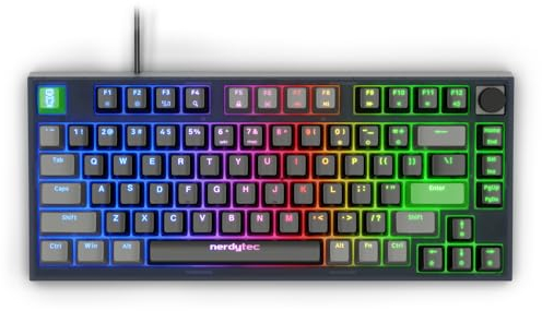 nerdytec CYKEY - Mechanical Gaming Keyboard with RGB Backlit, Wired TKL Layout with Hot-Swappable Switches and Multi-Control Knob, 75% Compact Design, for PC and Laptop Windows/Mac, with QMK/VIA