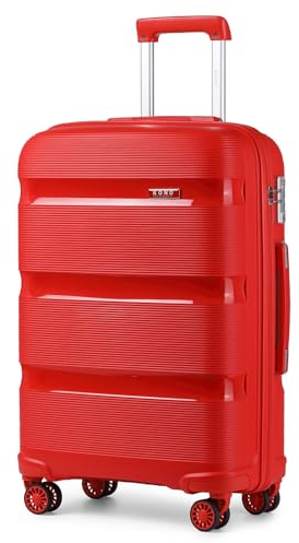 KONO Hartschalenkoffer Mittelgroß 65cm Reisekoffer mit TSA Schloss und 4 Rollen Leicht Modisch und Verschleißfest Polypropylen Rollkoffer, 65x44x27cm, 66 Liter (Rot, L)