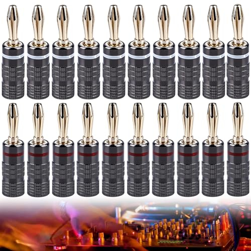 Vegena 20 Stück Bananenstecker 24k, Lautsprecher Bananenstecker, 4mm Schraubbar, Für Lautsprecherkabel, Verstärker, AV Receiver, Heimkino, Wandplatten