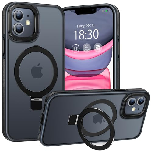 BENTIACC Handyhülle iPhone 11 Hülle, mit Unsichtbarer Ständer, mit Mag-Safe, Militärschutz, [Transluzente Matte] Kratzfeste Anti-Fingerabdruck Stoßfest hülle iPhone 11 (Schwarz, iPhone 11)