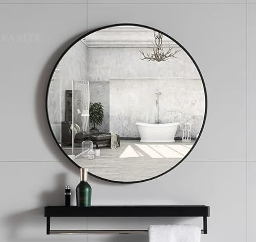 FlYHIGH 60cm Runder Wandspiegel Schwarz - Wanddekoration für Badezimmer, Waschtisch, Wohnzimmer, Schlafzimmer und Eingangsbereich - Spiegel mit Aluminiumlegiertem Rahmen (Schwarz, 60cm)
