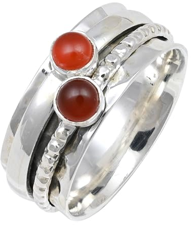 JEWELFORCE Cabochon-Karneol Edelstein Spinner Ring Herren und Damen Spinner Ring 925 Sterling Silber Spinner Alle Größen handgefertigter Schmuck JSR-155E_64 (20.4)