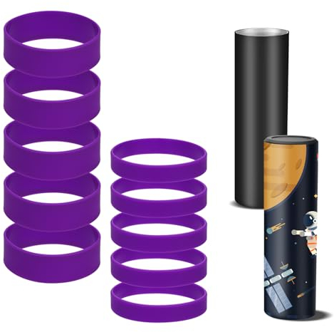 10pcs Tumbler Silicone Bands for Sublimation, Elastic Silicone Bands Paper Holder Rings Heat Resistance Rubber Sleeve Prevent Ghosting Silicone Wraps for Water Bottles Thermos Cups Crafts (Purple)