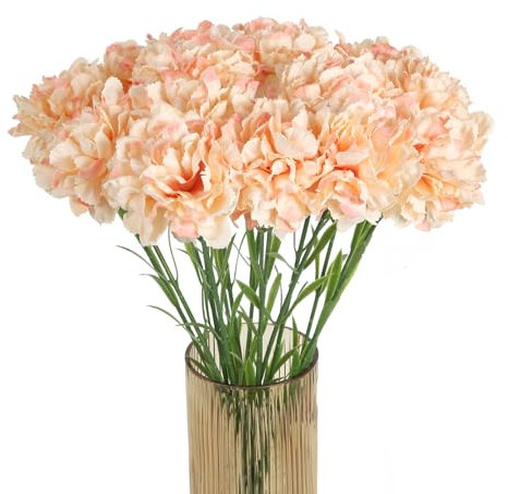 INSUNSIX Künstliche Champagnernelken, 15 Stück, 54 cm, Nelken, Seidenblumen für Hochzeit, Zuhause, Tischdekoration, Blumenarrangements, Dekoration (Champagner)