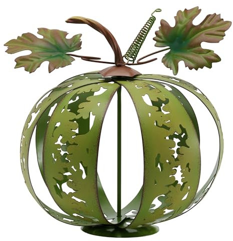 TERESA'S COLLECTIONS Gartendeko für Draußen,Metall,Weihnachten Deko mit Grüne Kürbis Gartenstatuen, 24cm