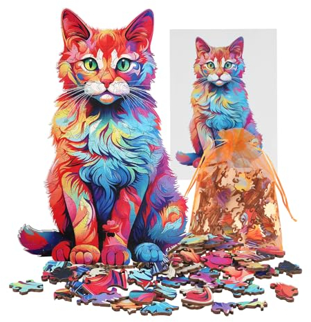 Holzpuzzle Erwachsene, 180stk Katze Wooden Puzzle Quordlepuzzles für Kinder Tiere Puzzle Holz Unregelmäßige Einzigartige Rätsel Anzug Puzzle Familienspiel Geburtstagsgeschenk 25.5*38.3cm/10.2*15.3in