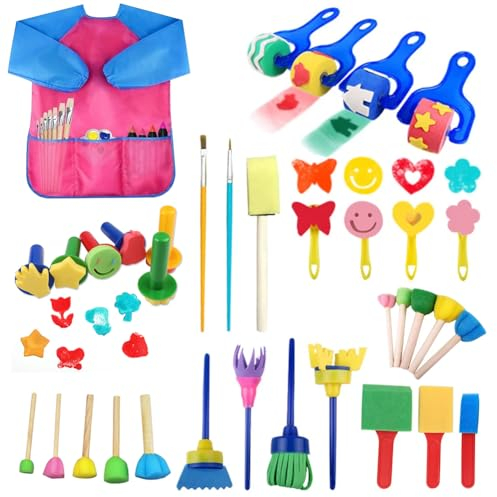 DASIAUTOEM Waschbares Fingerfarben Set, Pinselset Kinder 31 Stück Malwerkzeuge Set, Fingerfarben Kinder Ungiftig Waschbares Fingermalfarben Schwamm Malerei für Kleinkinder Geeignet DIY Kunsthandwerk