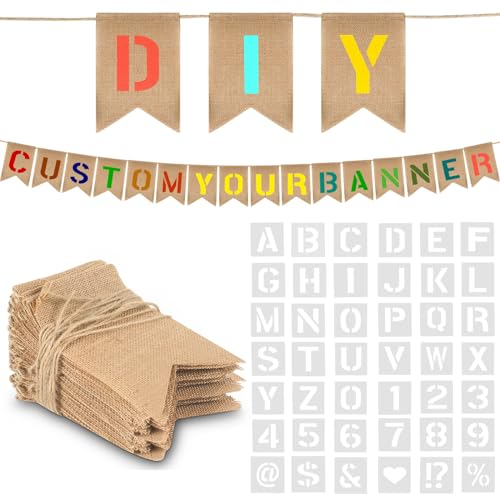 Jutevo Personalisierbare Banner und Schilder, personalisierbar, Geburtstags-Banner, personalisiertes Set mit Buchstaben, Alphabet, Willkommensrücken, Wimpelflaggen, blanko, machen Sie Ihre eigene
