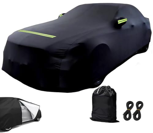 Autoabdeckung Winter Vollgarage Auto Abdeckplane Staubdicht Wasserdicht Autohülle Autoplane Schwarz Car Cover Sedan Autohülle für 420-530 (420×170×145cm)