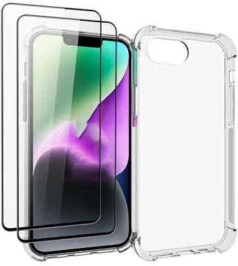 QINOUK Clear Case for Apple iPhone SE 2024, [Airbag Protection] Ultra-thin HD Clear, Soft TPU Case with [2-Pack] Tempered Glass Screen Protector for iPhone SE 4