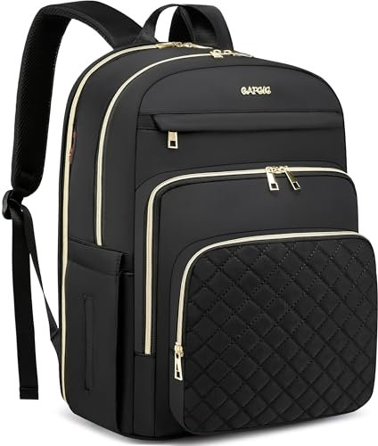 Cafele 17.3 Zoll Laptop Rucksack, gesteppter Arbeitsrucksack für Frauen Lehrer Bookbag, wandelbare Reise Rucksack Geldbörse für Frauen Krankenschwester, schwarz,2326H-02