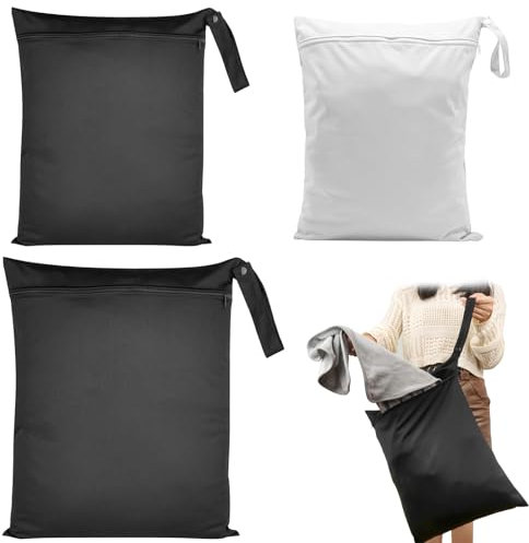 Lumeclat 3er Set Wetbag, 2 Stück Schwarz Und Weiß Je 30x35 cm Und 1 Stück Schwarz 40x50 cm, Mit Griffen, Wasserdichte Reisetasche Mit Reißverschluss, Wiederverwendbar, Für Badeanzüge Und Sportkleidung
