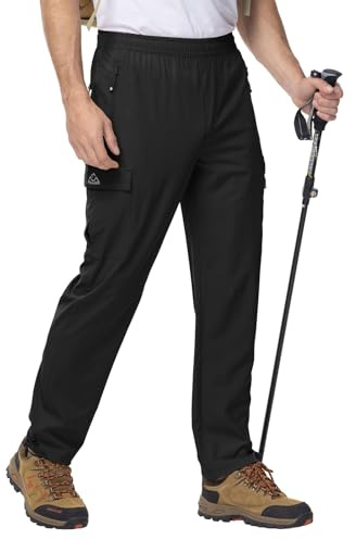 Rdruko Pantalones de senderismo para hombre, de verano, elásticos, para exteriores, impermeables, de trekking, de viaje, con 5 bolsillos, para senderismo, escalada, Negro , 3XL