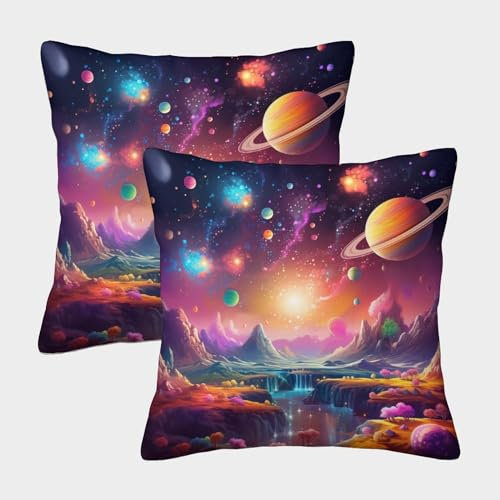 DCABEIOOE Planet 2er Set Universum Weltraum Sternenhimmel Sofakissen Für Sofa Outdoor Kissen 45x45cm