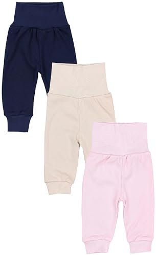 TupTam Pantalon de Jogging pour Bébés Filles, Lot de 3, Beige/Bleu Foncé/Rose Poudré, 74