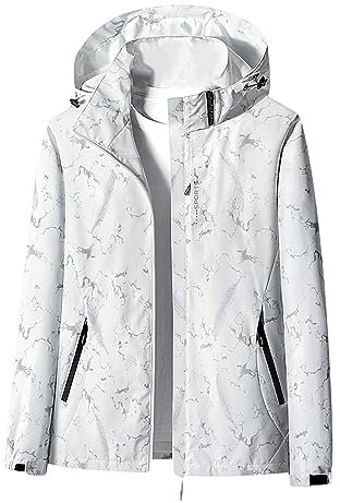NSICBMNO Veste imperméable légère pour femme avec capuche amovible - Veste de sport à fermeture éclair - Veste coupe-vent thermique pour randonnée, camping - Grande taille, Blanc 01, 4XL