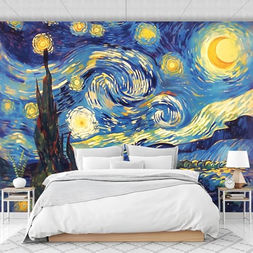 Tapete Selbstklebend Sternenhimmel Malerei Wandtattoo Dekorative Möbelfolie Dekorfolie Panel Wandaufkleber Wandposter Wandsticker - Van Gogh - Sternenhimmel Wandbild Bilder Wohnzimmer Schlafzimmer De