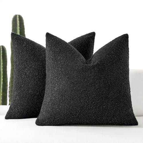 EIHU HOME Boucle dekorative Kissenbezüge für Couch, 45,7 x 45,7 cm, Schwarz, 2 Stück