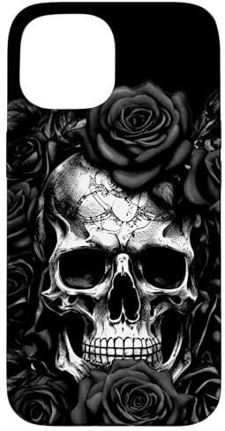 Skeleton Metalhead Skulls and Roses Metal Rock Deep Black Case for iPhone 15