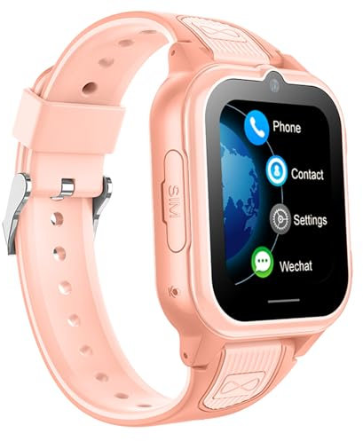 TKMARS 4G Montre Connectée Enfant GPS pour Garçon Fille Traceur GPS Enfant Étanche GPS+WiFi+LBS Géolocalisation Geofence Montre Appel Vidéo SOS Caméra Message Réveil Mode Classe Musique Rose